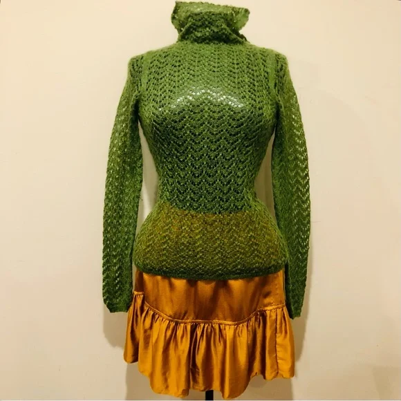 Green Mohair Openwork Thinest Knit Turtleneck. - Picture 3 of 12